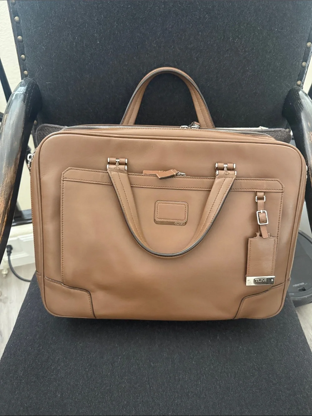 Tumi Cognac Brown Leather Briefcase